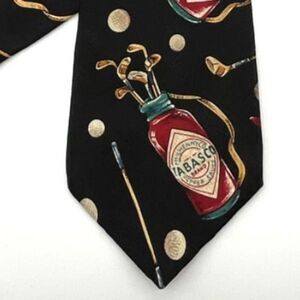 TABASCO Silk Tie Black Golf Lover Novelty Foodie Classic USA Hot Sauce Necktie
